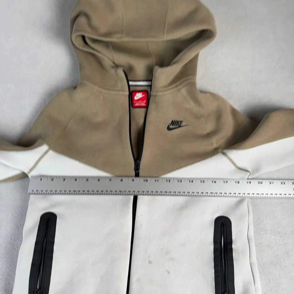 Nike Tech Fleece Full Zip Hoodie Kids XL Khaki White Colorblock CU9223-247